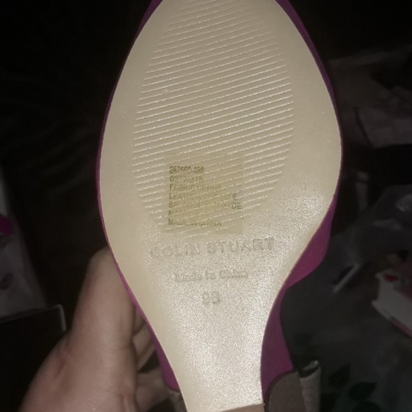 COLIN STEWARTSIGNED PINK SUEDE/GOLD TRIMMED WEDGES - Picture 4 of 4